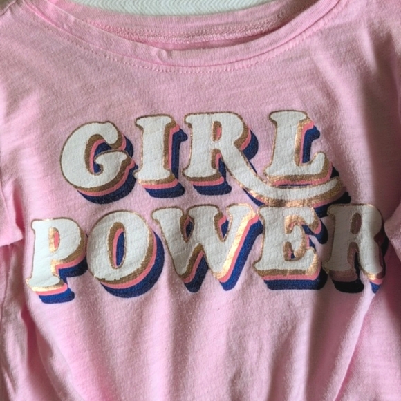 old navy pink girl power graphic cotton long sleeve tie hem shirt 2T girls - Picture 2 of 8